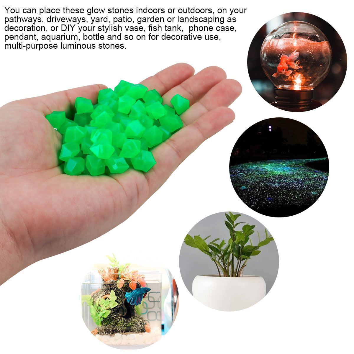 Spencer 300Pcs Luminous Stones Glow in The Dark Garden Pebbles Stones Rocks for Yard Walkways Aquarium Decorations in Blue