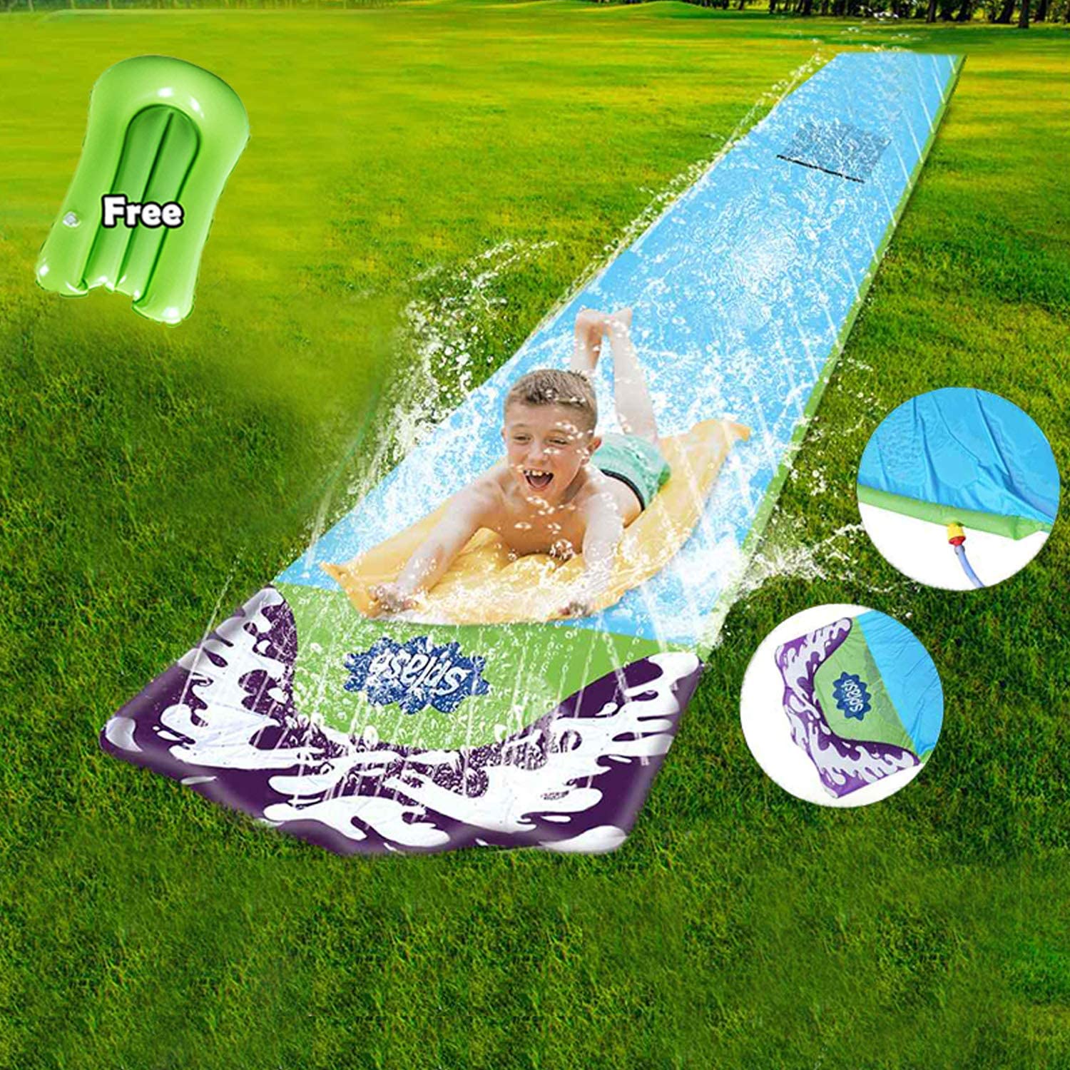 Intera Water Slip and Slide, 197" x 29" Giant Blow Up Slip and Slide, Water Slides Inflatables for Kids, Adults, Children, Grass, Backyard, Summer Pool and Outdoor - Single Slide (Blue)