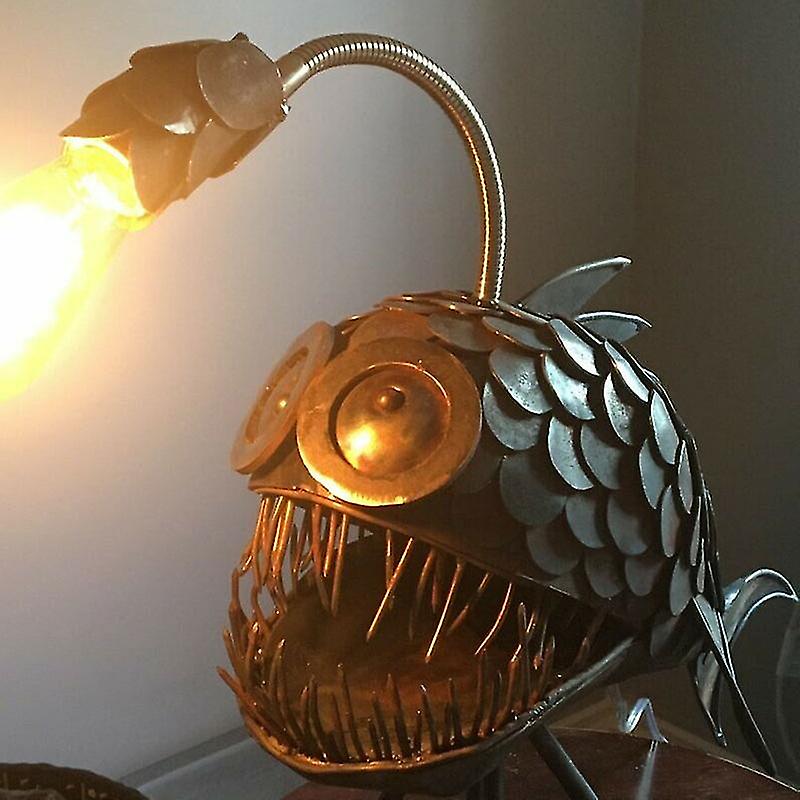 Angler Fish Lamp Usb Rechargeable Desktop Metal Light Handmade Craft Home Livingroom Decoration