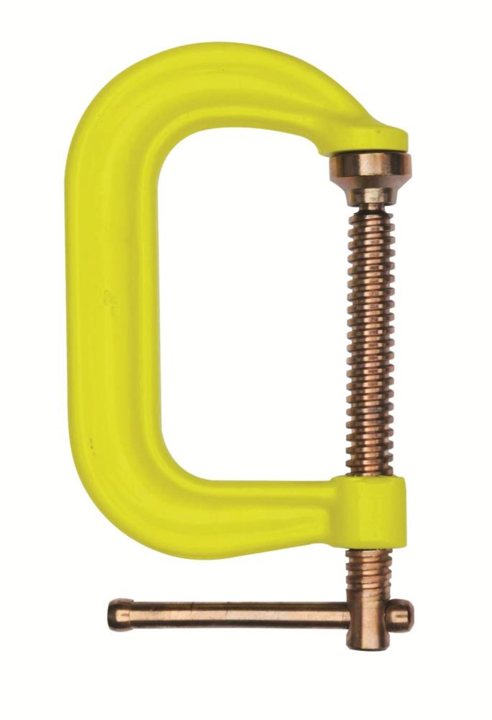 Drop Forged C-Clamp， 10 In. Capacity， 6 In. Throat Depth， Hi-Vis Yellow Frame with Copper Plated Spindle ;