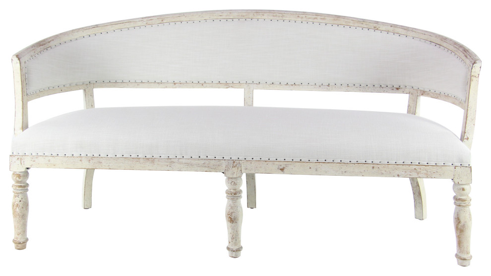 Antique Sheraton Style Upholstered White Wood Sofa   French Country   Sofas   by Brimfield  ampMay  Houzz