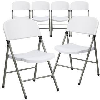 Flash Furniture White Plastic Seat with Metal Frame Folding Chair (6-Pack) CGA-DAD-157951-WH-HD