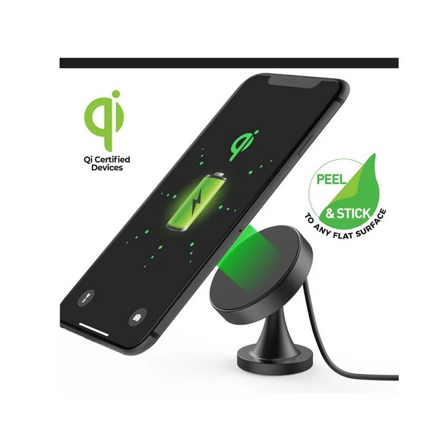 Link Wireless Charger And Magnetic Cell Phone Mount For Windshield Or Dashboard For All Qi Enabled Smartphones