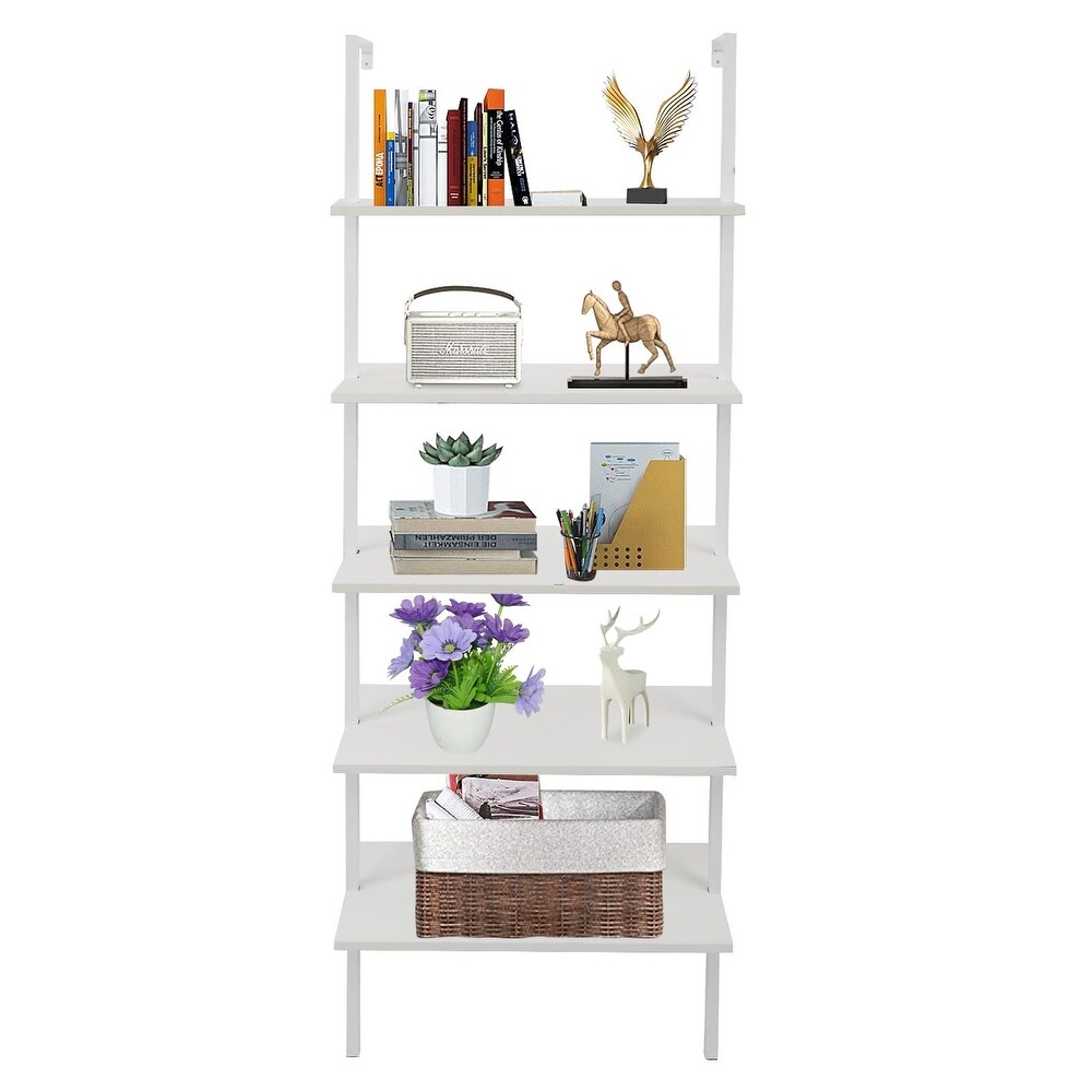 Industrial Wood Ladder Metal Frame Bookcase with 5 Shelf