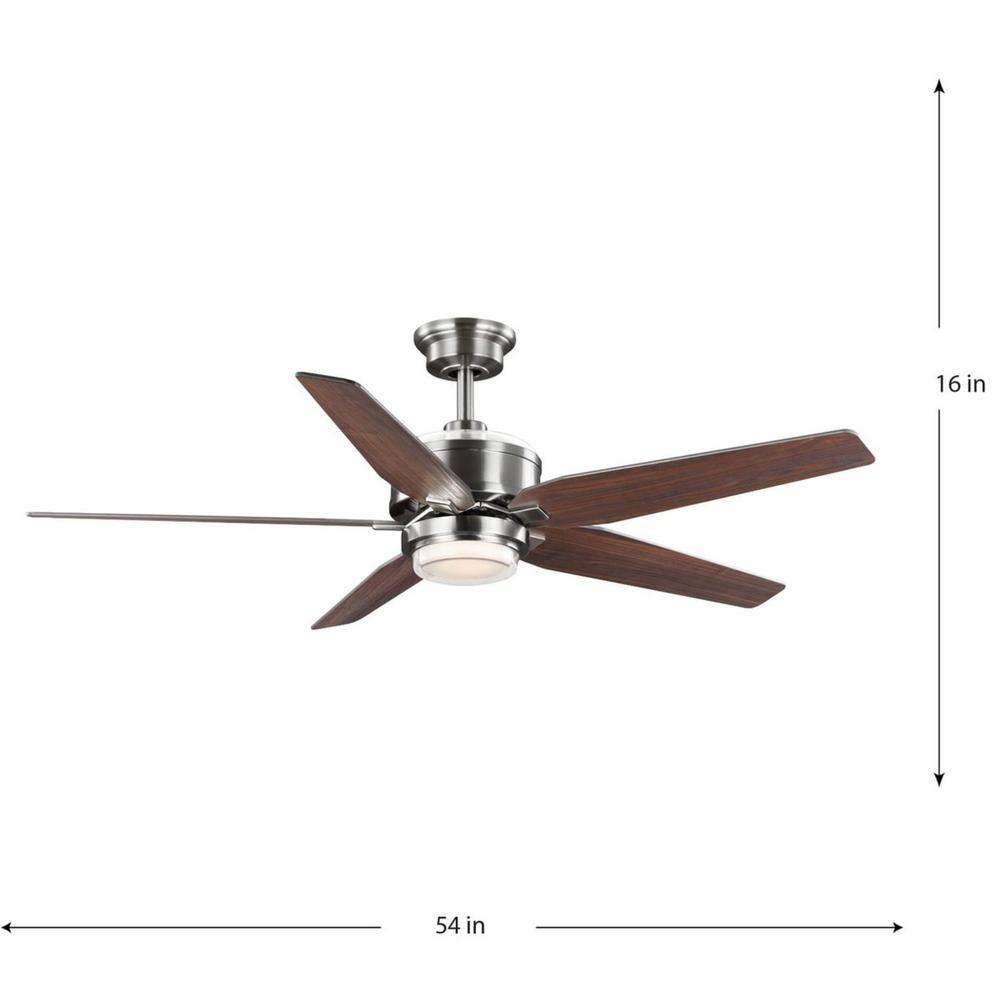 Progress Lighting Byars 54 in. Integrated LED Indoor Brushed Nickel Transitional Ceiling Fan with Light Kit and Remote Control P250061-009-30