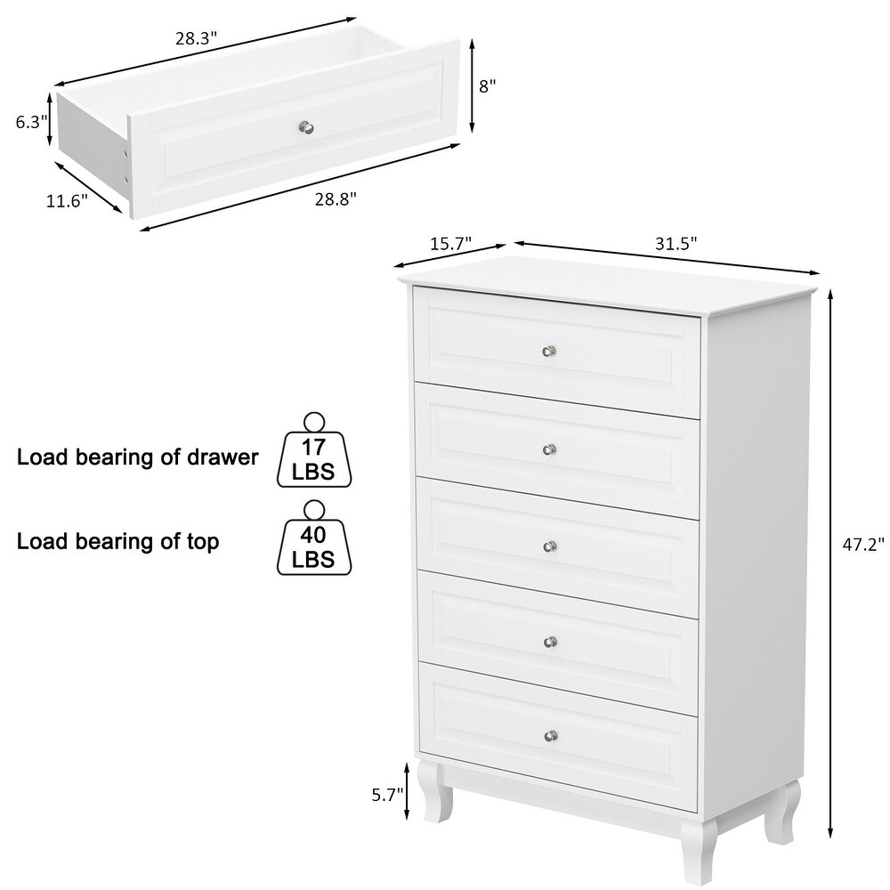 Modern Dresser Storage Chest with 5 Drawers Console Table(BlACK/WHITE)