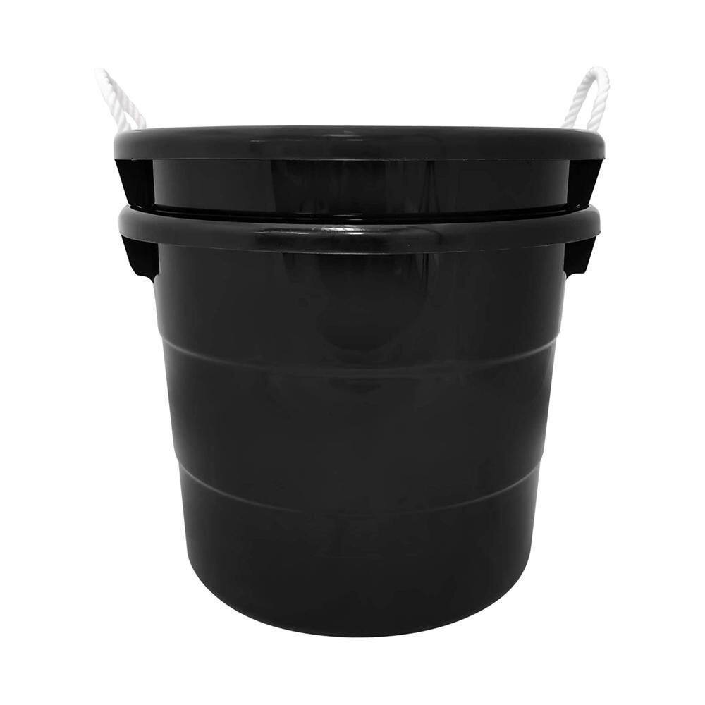 HOMZ 18 Gal. Black Plastic Utility Storage Bucket Tub wRope Handles (6-Pack) 3 x 0402BKDC.02