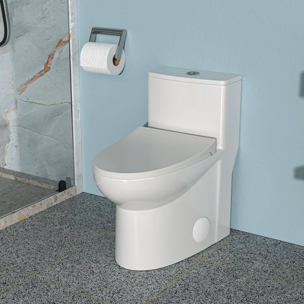 Amucolo 1-piece 1.6 GPF Comfort Height Dual Flush Ceramic Elongated Bathroom Toilet in White Soft Closing Seat Included Lord-CYW1-221