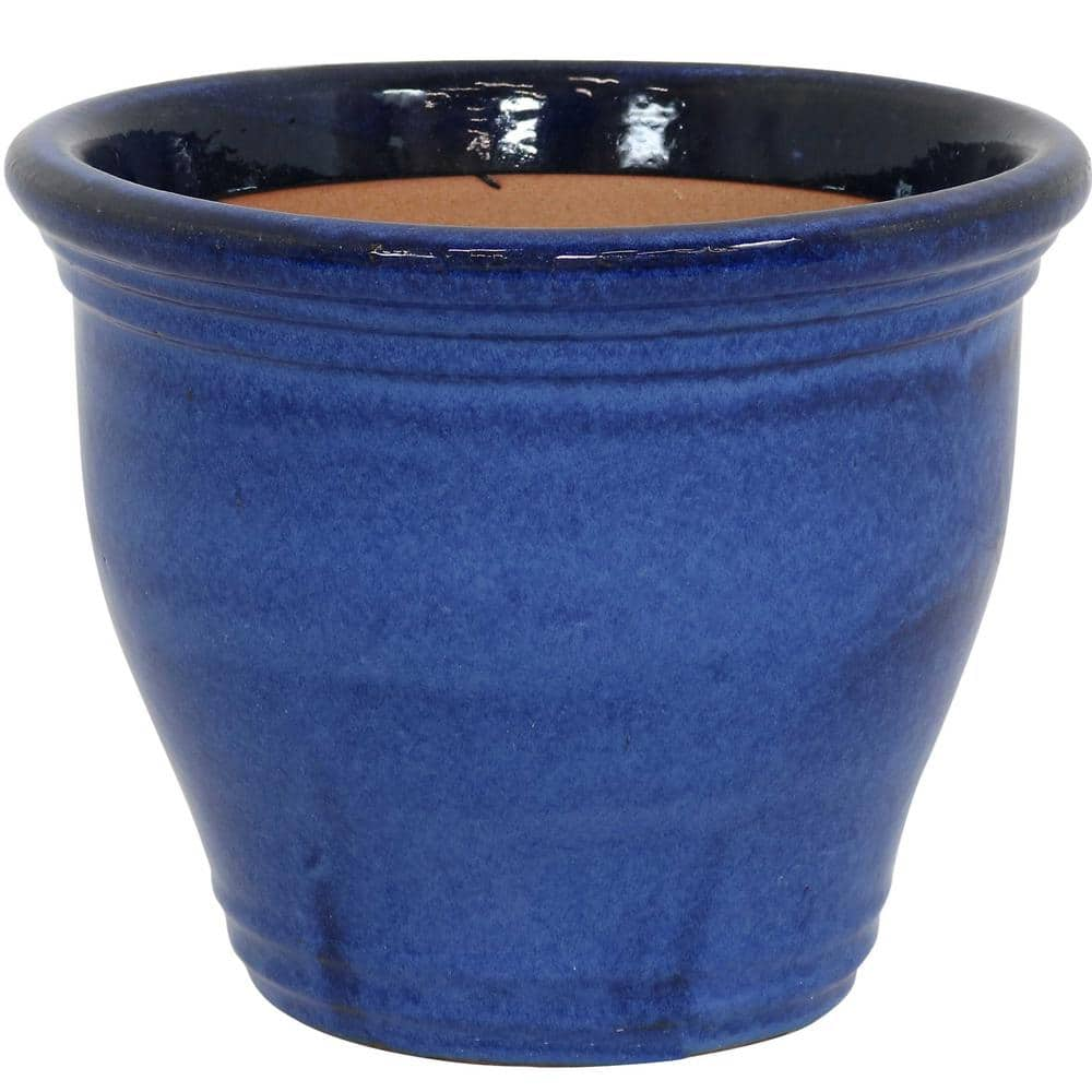 Sunnydaze Studio 15 in. Blue Ceramic IndoorOutdoor Planter AP-971