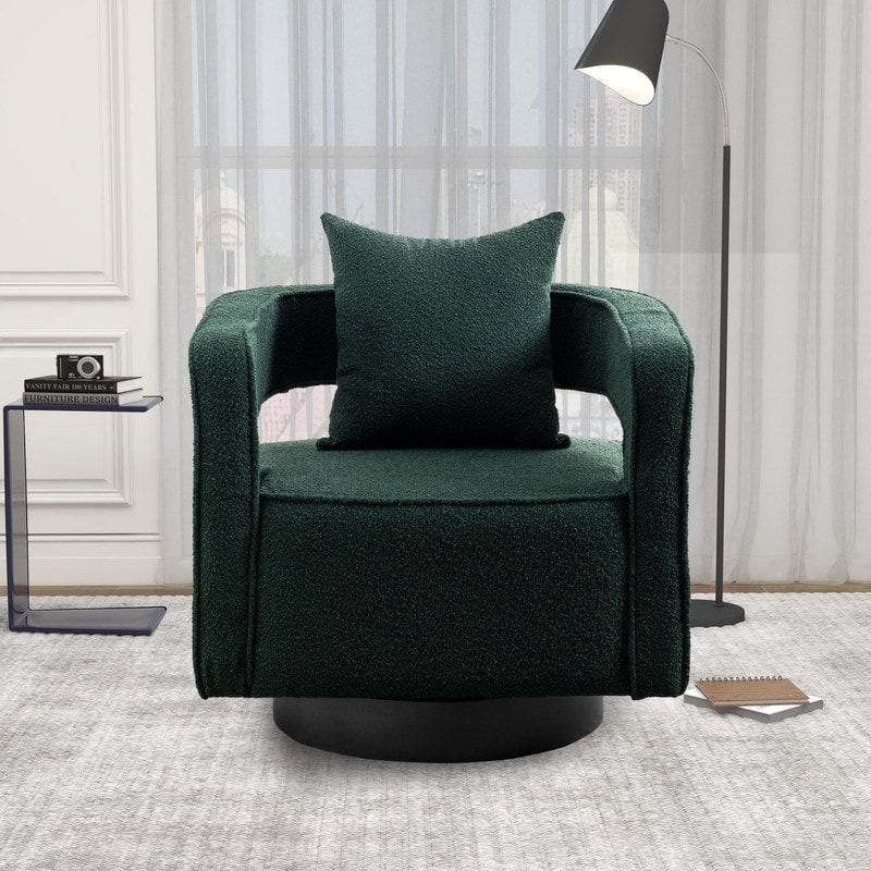 Leisure Swivel Accent Chair With Open Back and Pillow