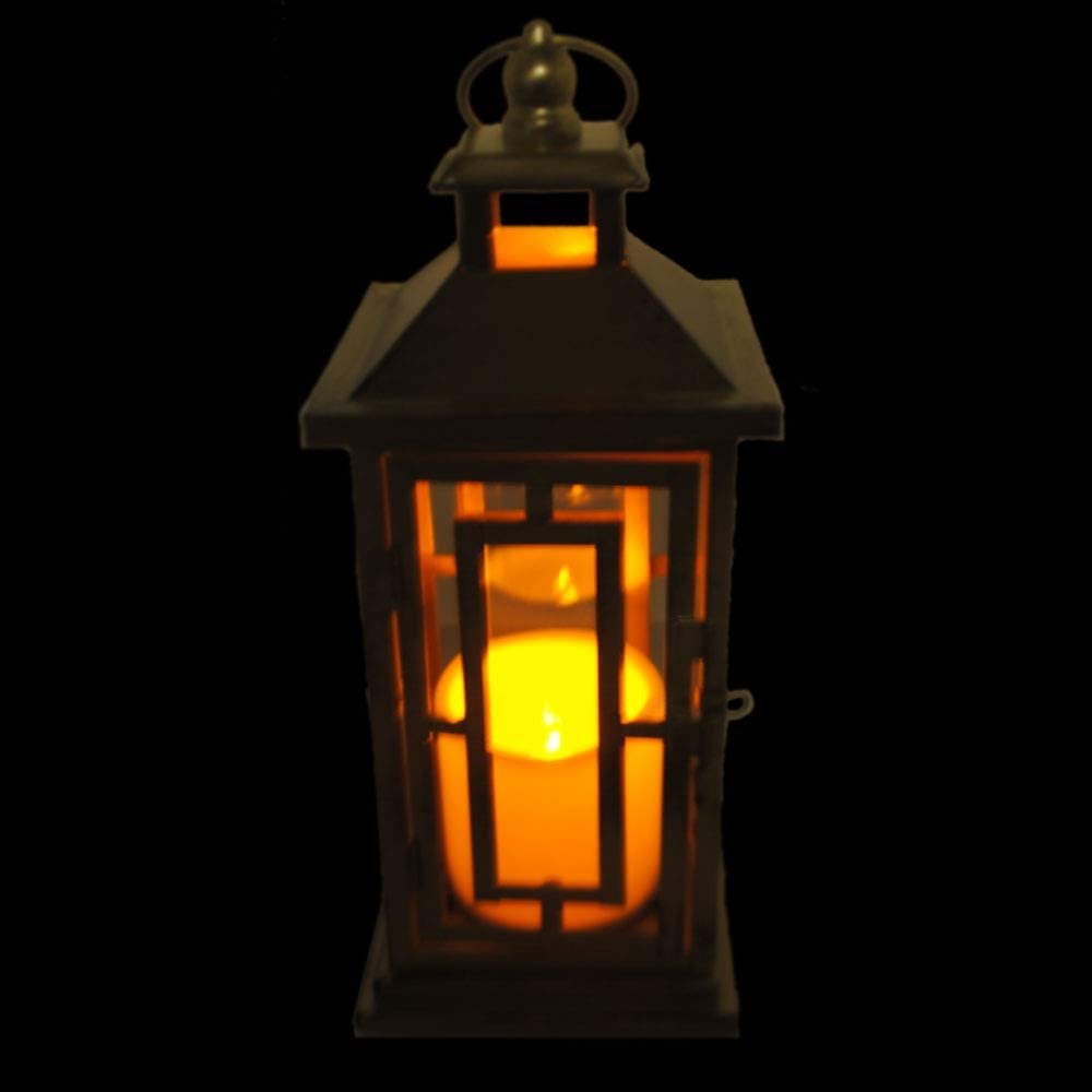 Shop4Omni 12 Inch Metal and Glass Tabletop Centerpiece Lantern with Flame-Less Candle Brushed Bronze， 6 - Pack