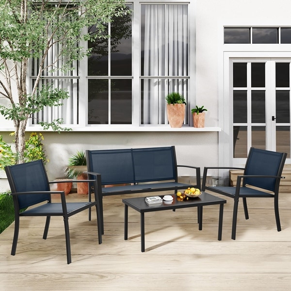 4Piece Outdoor Patio Textilene Bistro Set Conversation Set w/Loveseat