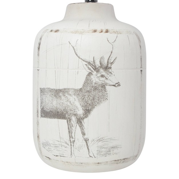 Rustic Deer Buck Nature Printed Ceramic Accent Table Lamp With Fabric Shade White Simple Designs