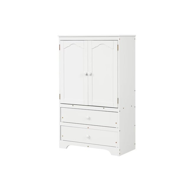 Cute Children's Wardrobe Side Cabinet 2 Doors with 1 Clothes Rail， 1 Shelf， 2 Drawers， Anti-Falling Hardware - - 36073581