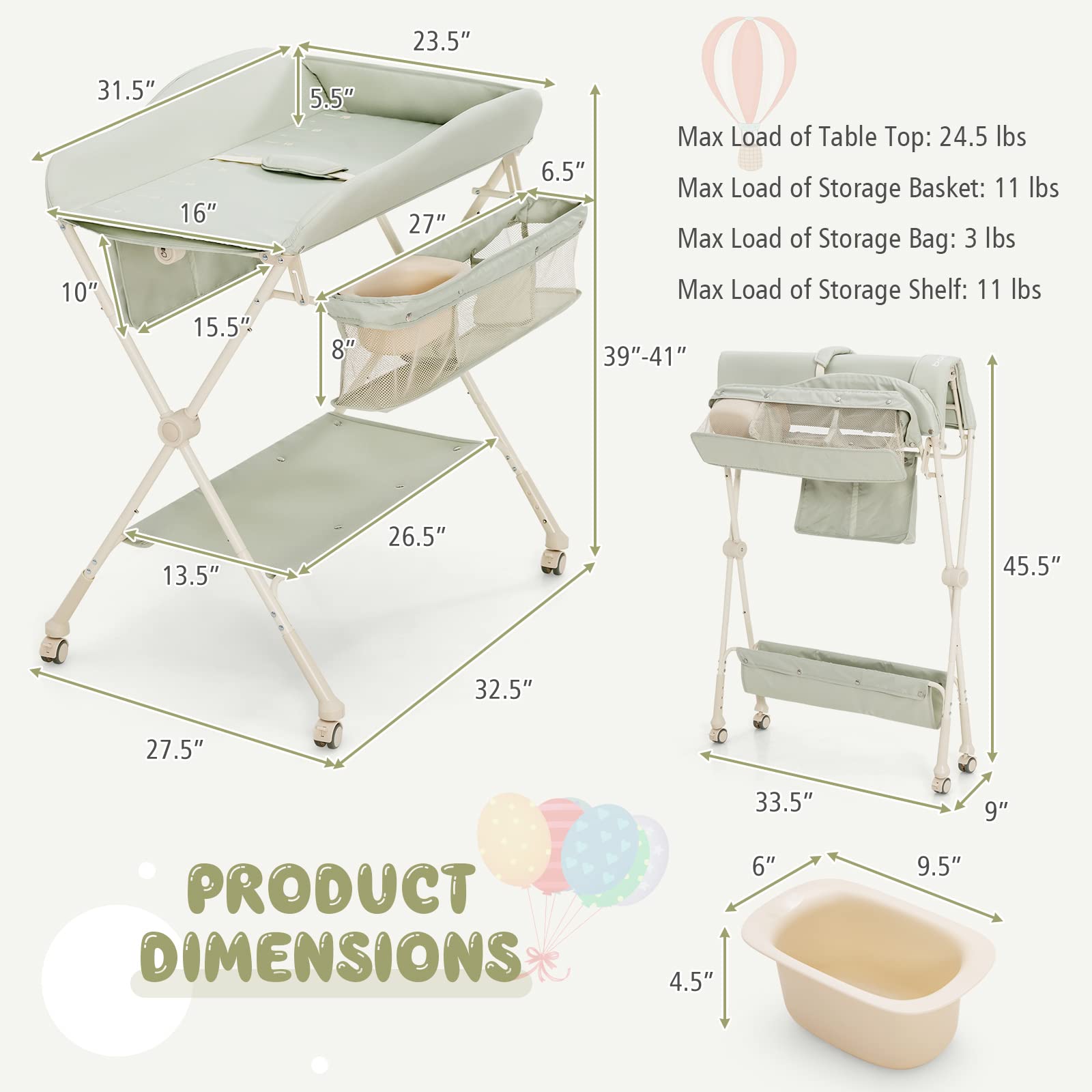 Costzon Portable Baby Changing Table, Foldable Diaper Changing Station