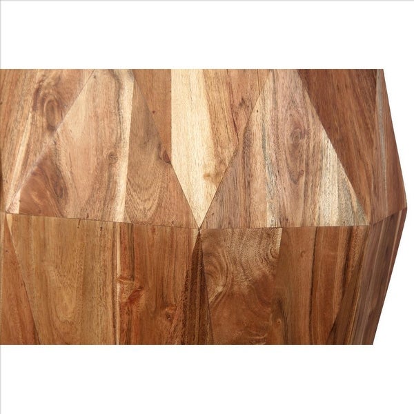 21.5 Inch Faceted Handcrafted Mango Wood Side End Table with Octagonal Top， Natural Brown - 21.5 H x 16 W x 16 L Inches