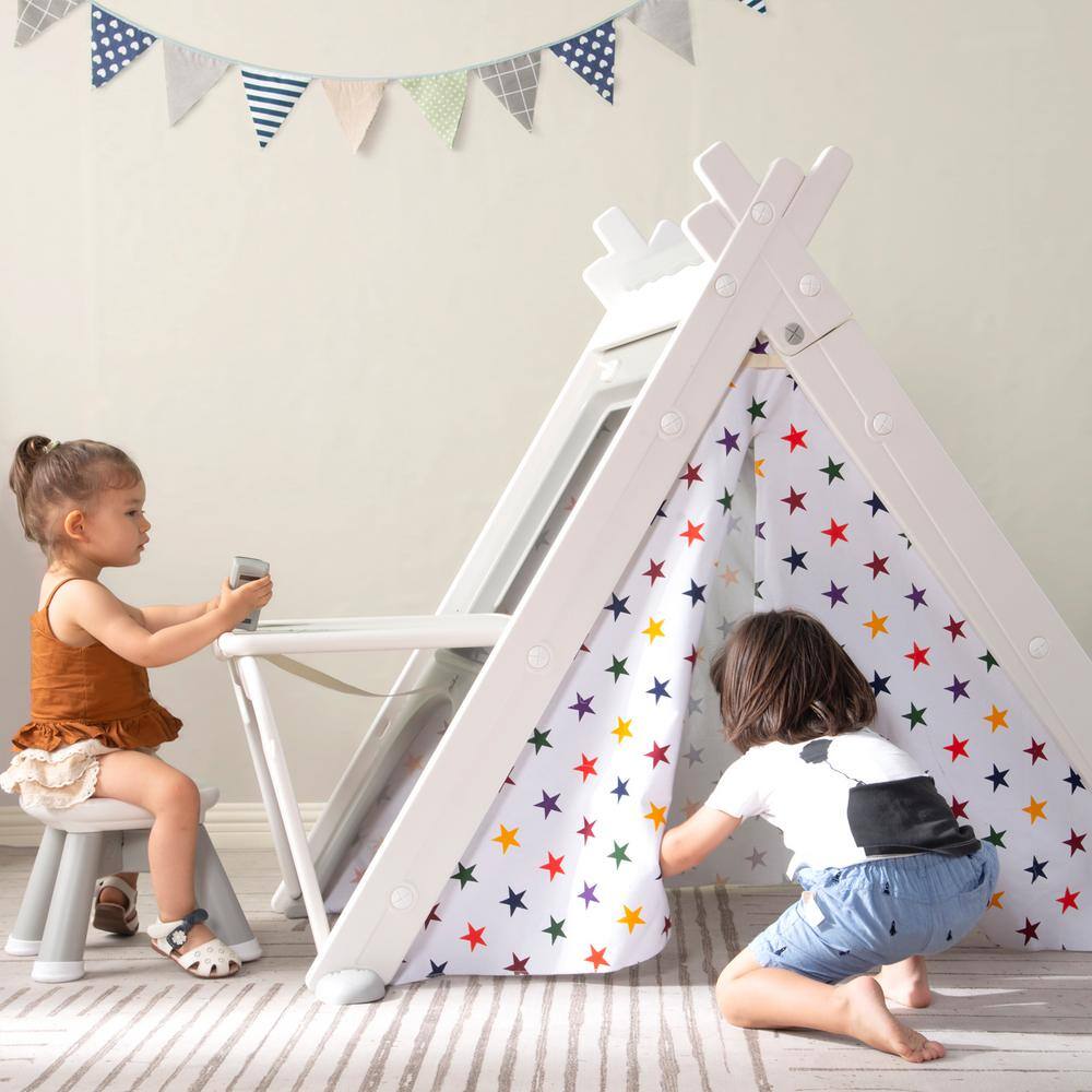 4-in-1 Kids Play Tent with Stool and Climber in Gray LN20232787