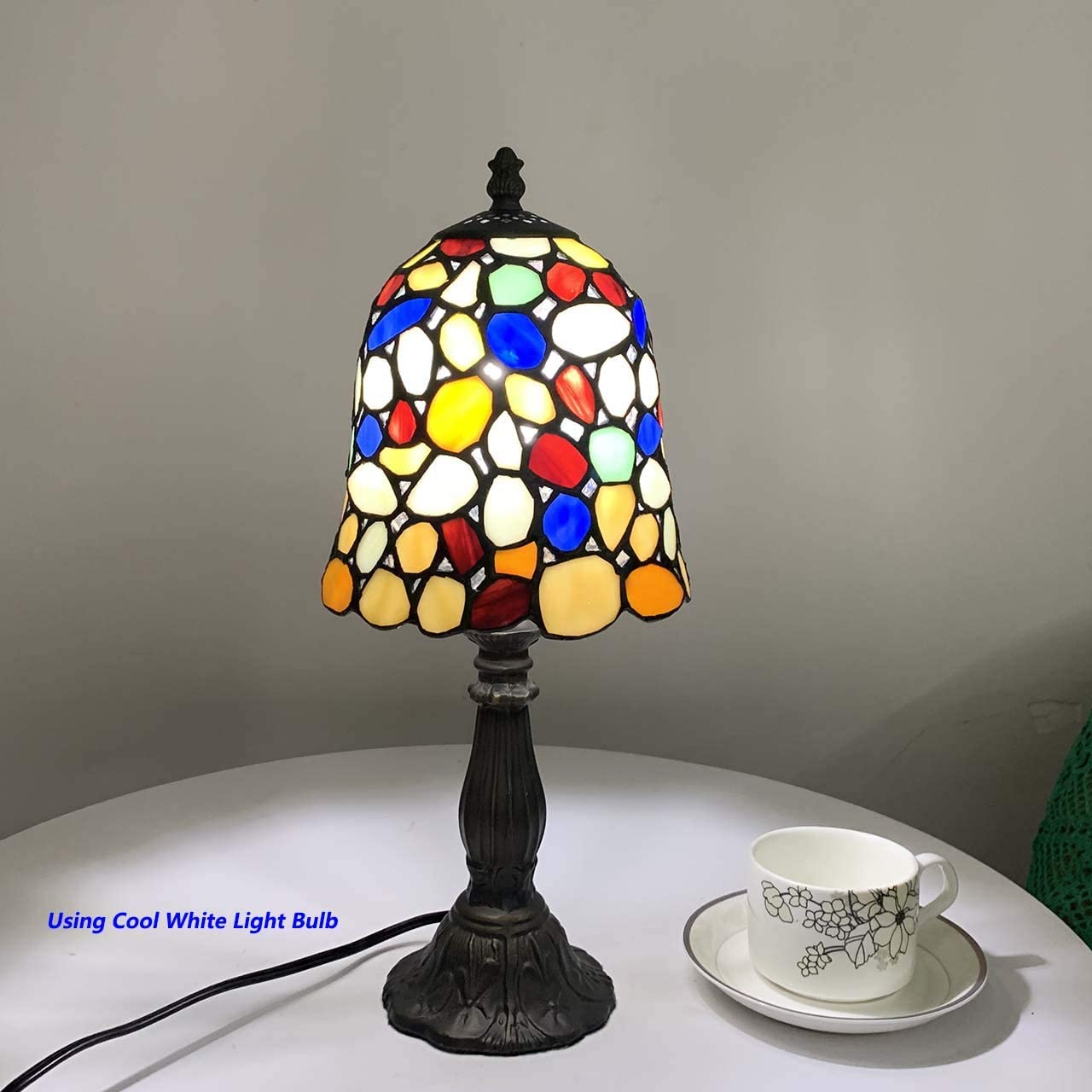 SHADY L10729 Colored Cobblestone Tiffany Style Stained Glass Table Lamp with 6-inch Wide Lampshade  Multi-Colored  15 inch Tall