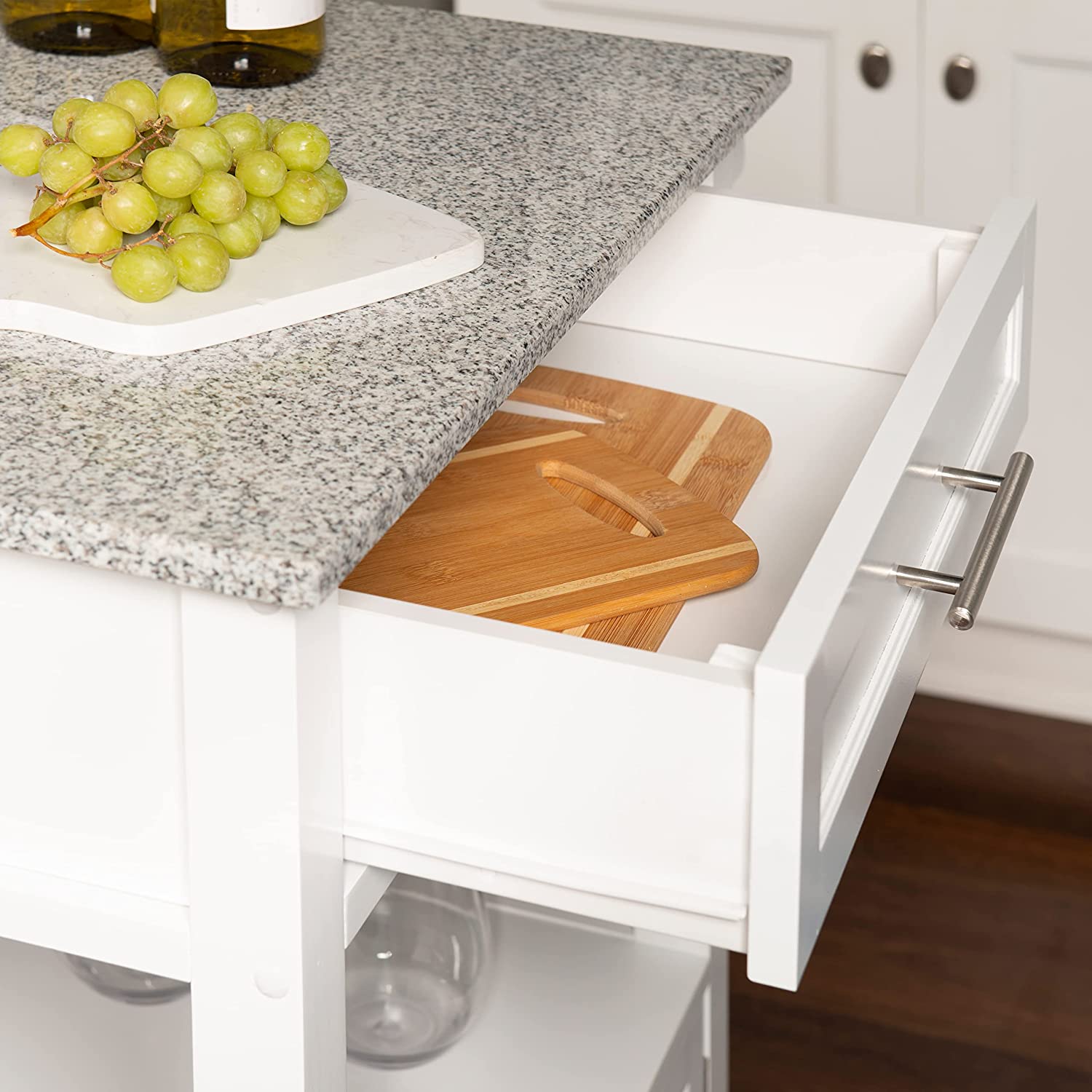 Linon White Wood Base with Mdf Granite Top Rolling Kitchen Cart (27-in x 18-in x 36-in)