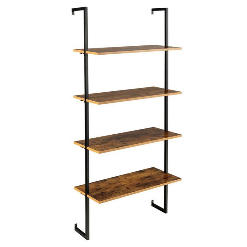 Hivago 4-Tier Industrial Ladder Bookshelf with Metal Frame-Coffee