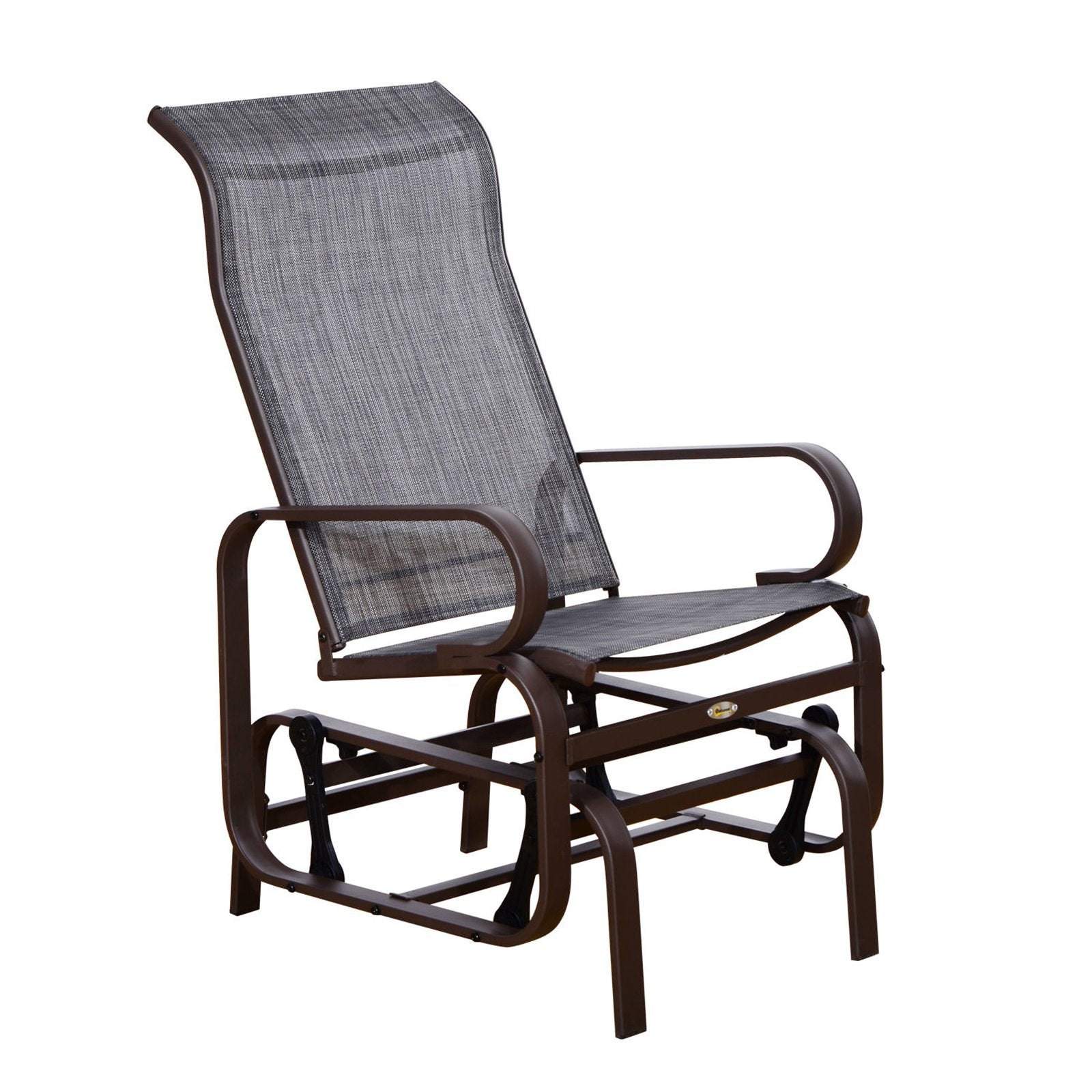 Outsunny Gliding Lounger Chair, Outdoor Swinging Chair with Smooth Arms and Construction, Brown Gray