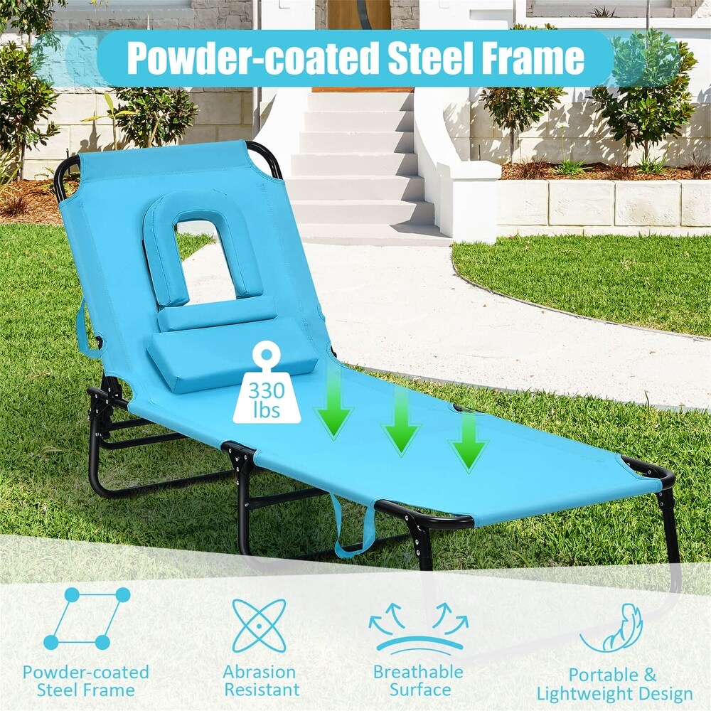 Outdoor Folding Chaise Beach Pool Patio Lounge Chair Bed