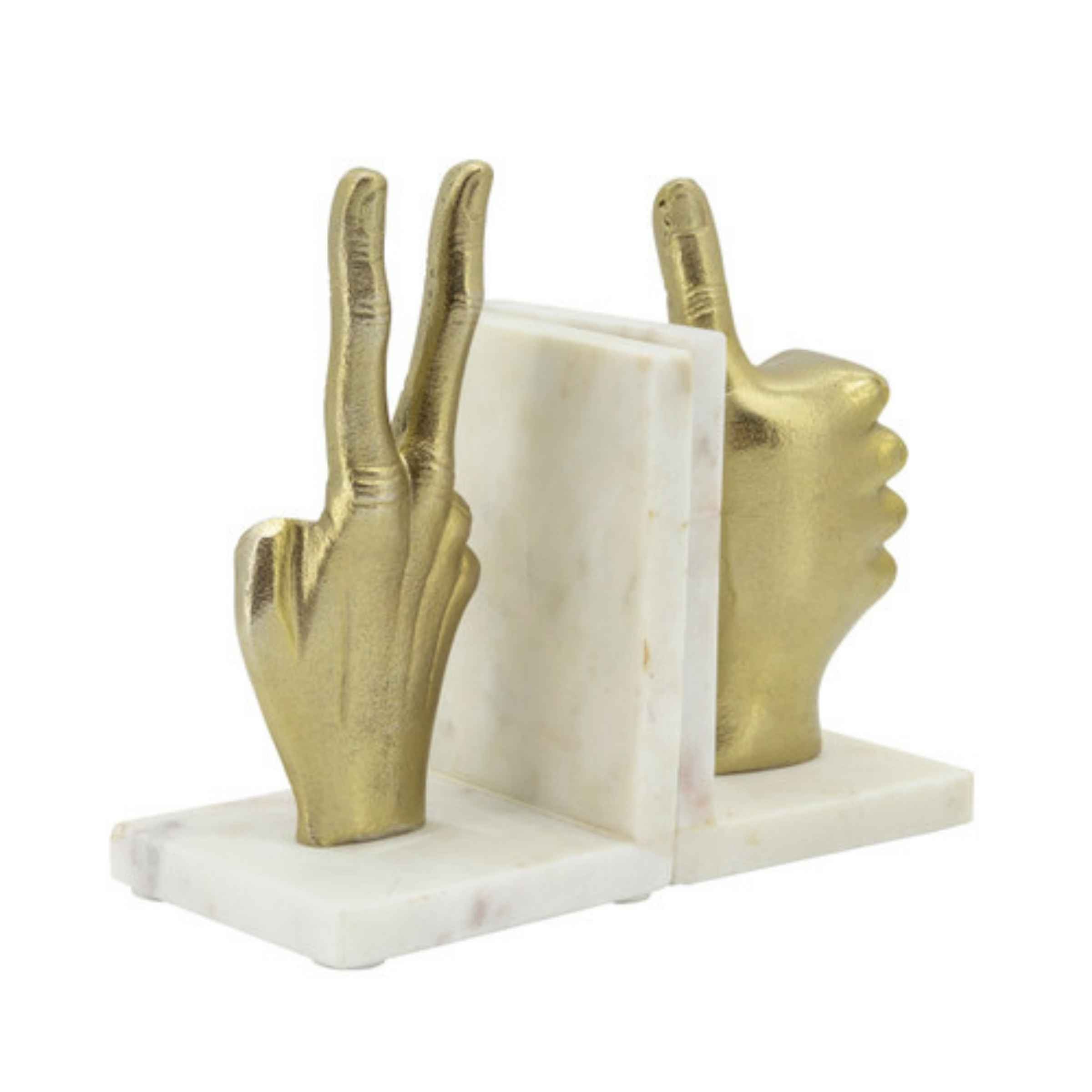 Set Of 2 Hand Sign Bookends - Gold 15670-02