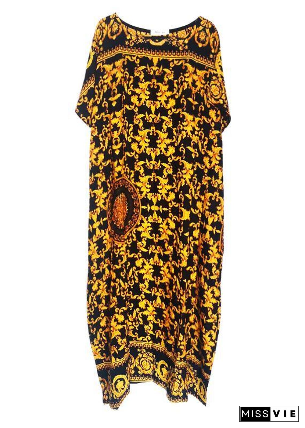 Retro Caftans Yellow Print Long Dresses