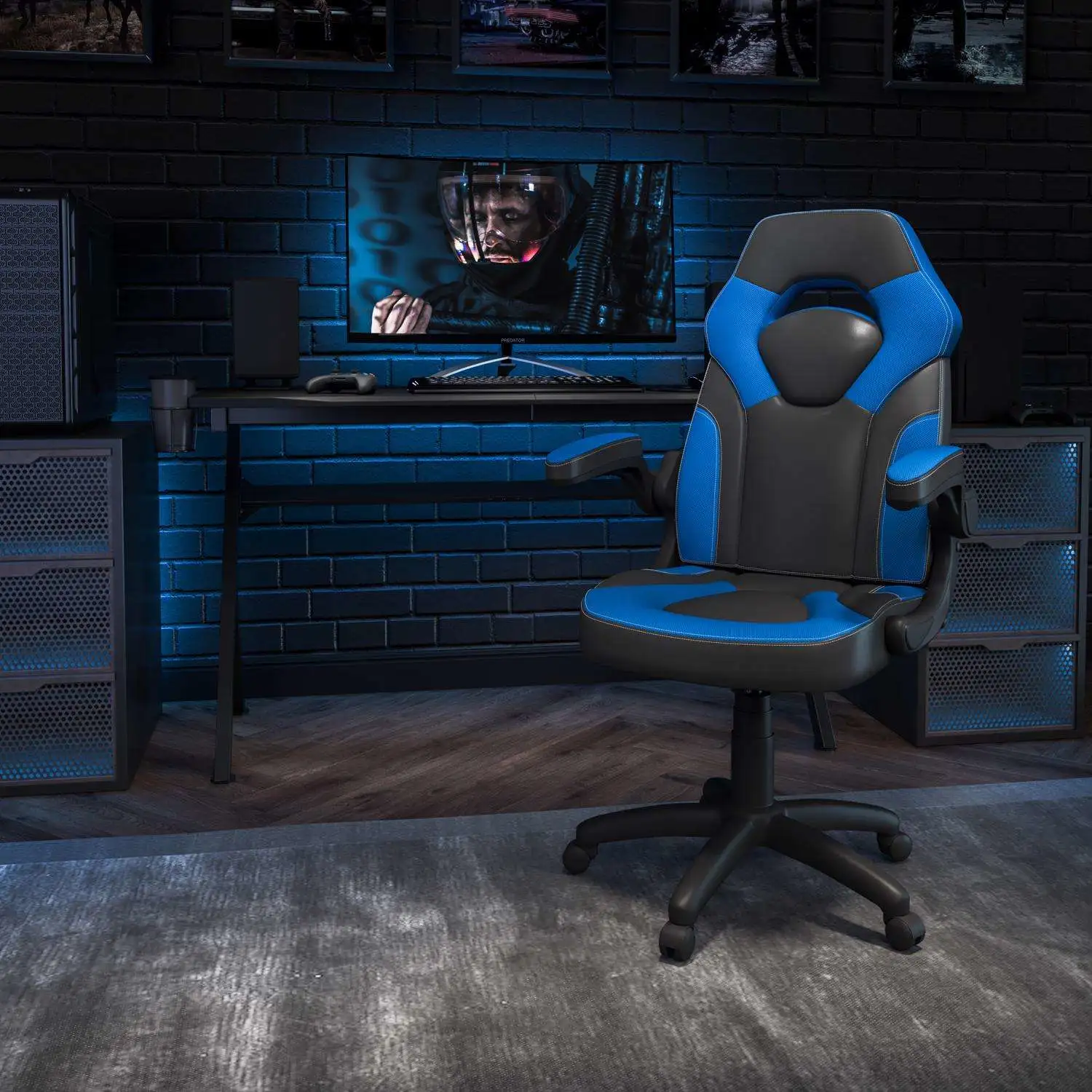 X10 Black/Blue Leather/Mesh Office Chair