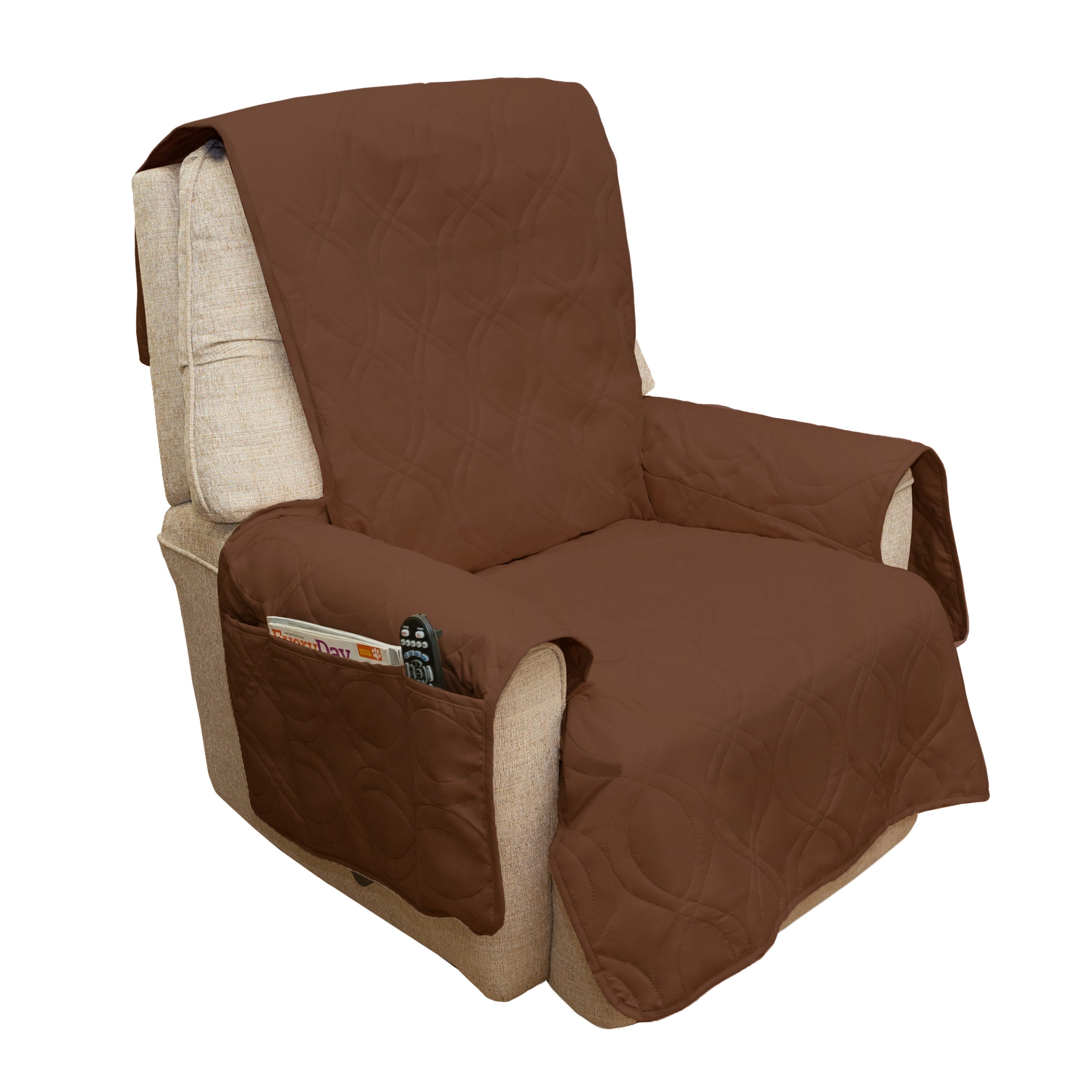 Pet Protector Furniture Covers - 100% Waterproof Recliner Chair Cover for Dogs or Cats – Storage Pockets and Non-Slip Straps by PETMAKER (Brown)