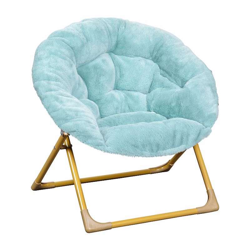 Emma And Oliver Io Kid's Folding Saucer Chair With Cozy Faux Fur Upholstery And Metal Frame