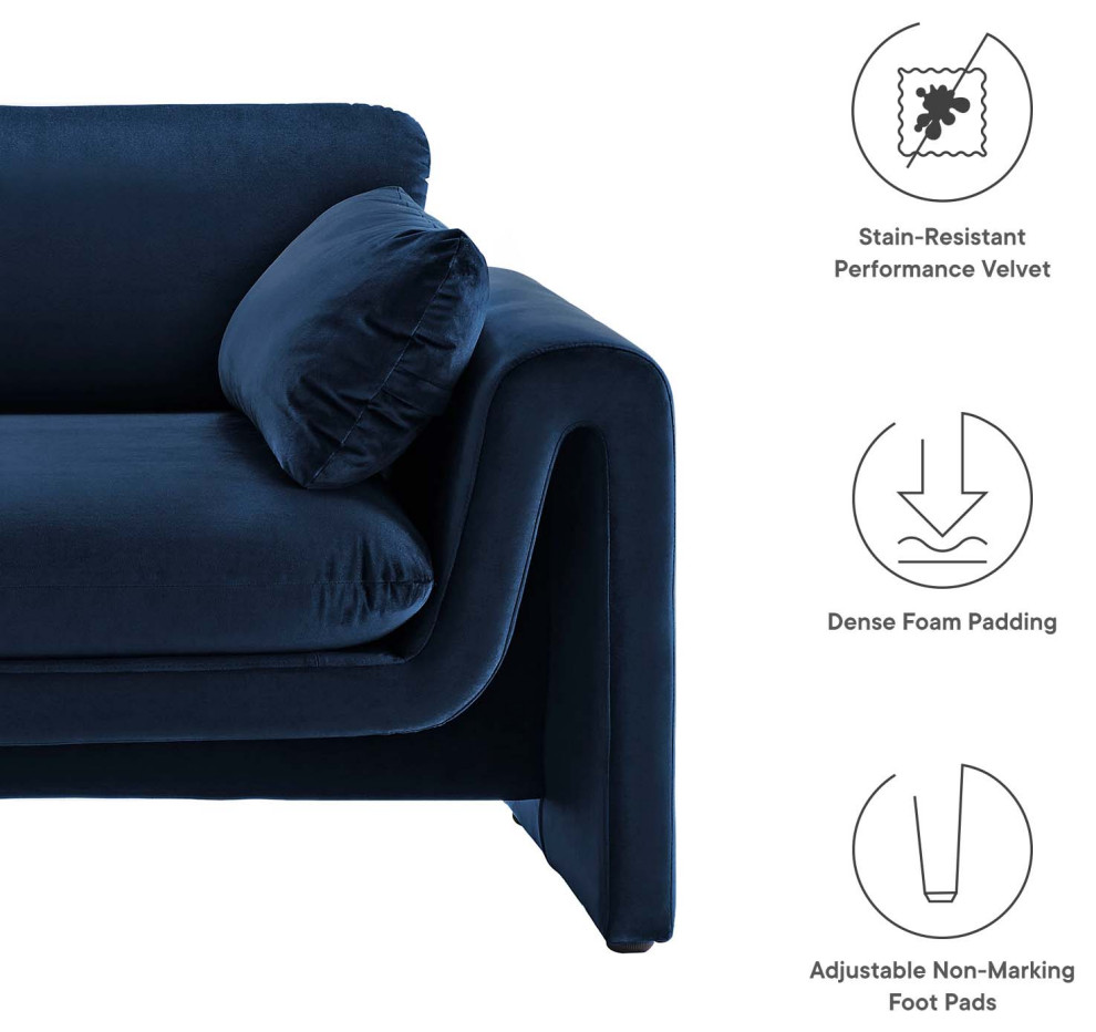 Waverly Performance Velvet Sofa  Midnight Blue   Contemporary   Sofas   by First of a Kind USA Inc  Houzz