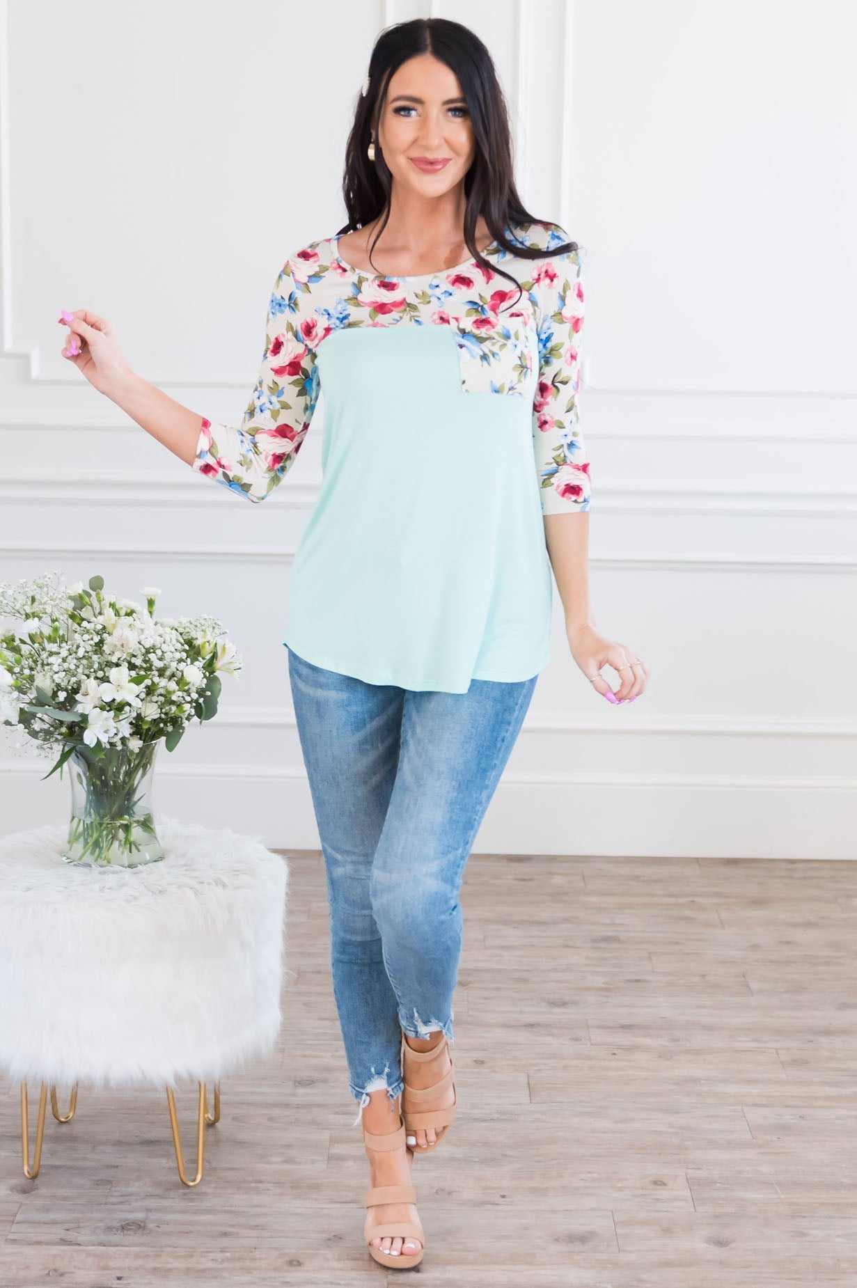 Bloom Season Modest Pocket Baseball Tee