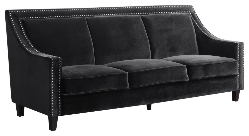 Traditional Sofa  Comfortable Velvet Seat With Swoop Arm  ampNailhead Trim   Transitional   Sofas   by Decorn  Houzz