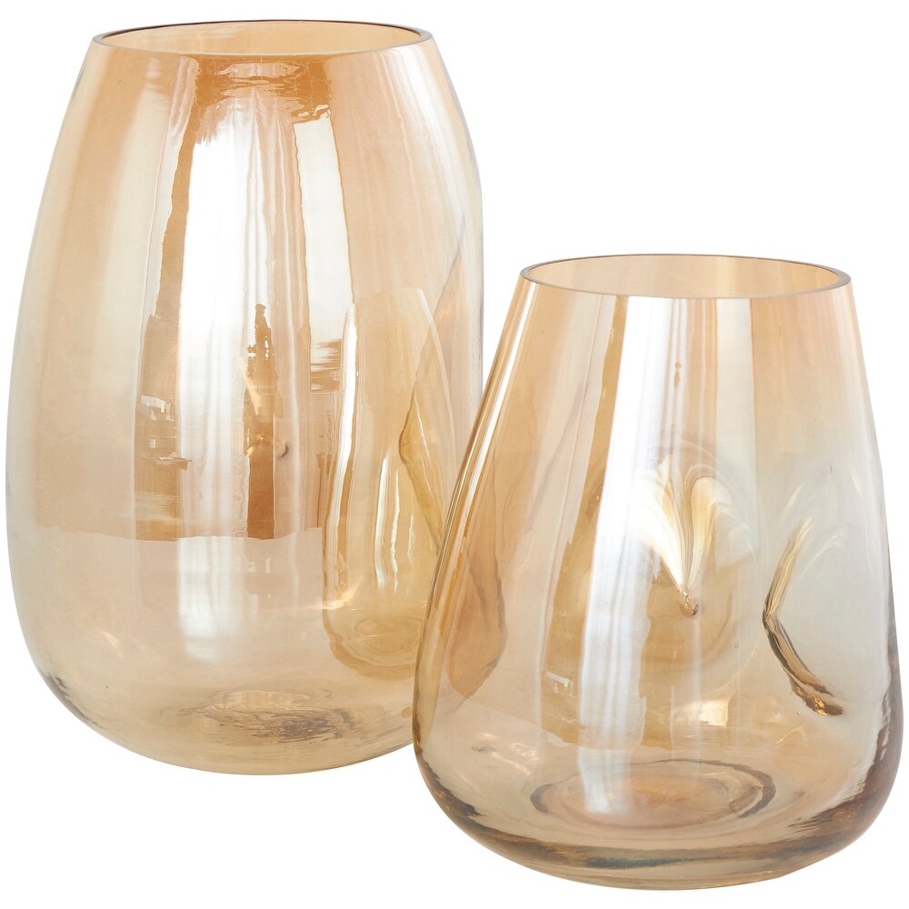 Gold Glass Concaved Iridescent Vase (Set of 2)