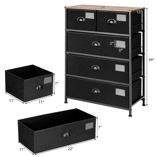 Costway 5 Drawer Dresser Fabric Storage Tower Organizer Unit Sturdy Steel Frame