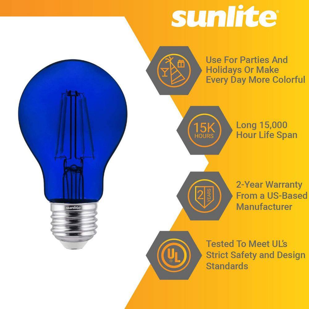 Sunlite 60-Watt Equivalent A19 Dimmable Filament E26 Medium Base LED Blue Light Bulbs (6-Pack) HD02264-3