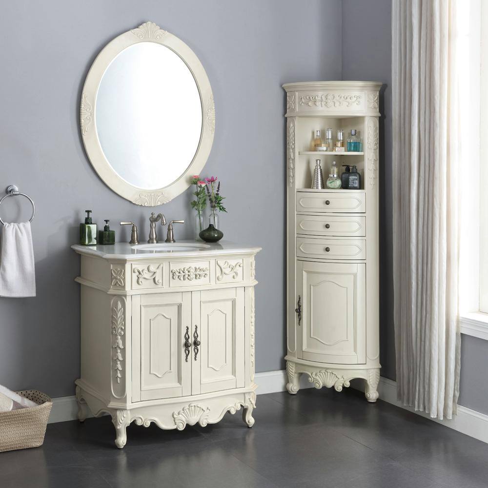 Home Decorators Collection Winslow 33 in. W x 22 in. D Bath Vanity in Antique White with Vanity Top in White Marble with White Basin BF-27001-AW