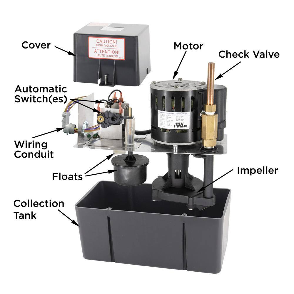 BECKETT Large 115-V Plenum Rated Condensate Removal Pump with Safety Switch 50 ft. Maximum Lift High Temp Rated up to 212F CB501ULHTSP