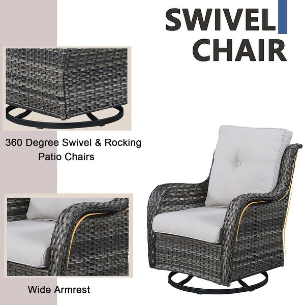 Pocassy PE Wicker Rocking Chair Swivel Chairs Glider Chair