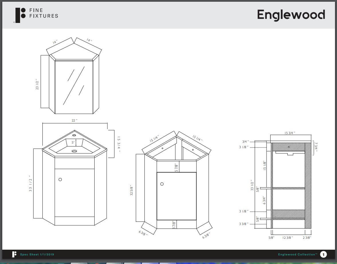 Fine Fixtures - Corner Bathroom Vanity And Sink , White - Englewood Collection