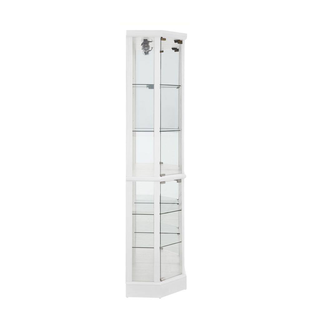 JHCA0012 Back-White Lighted Corner Curio Cabinet With Mirror V2-JHCA0012-WT