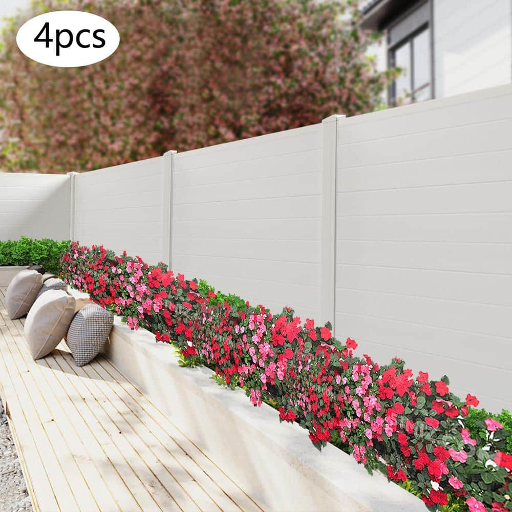 YIYIBYUS 48 in. White PVC Vinyl Outdoor Freestanding Privacy Screen Panel Metal Garden Fence (4-Pack) YLYOBZ8DWDZJ8