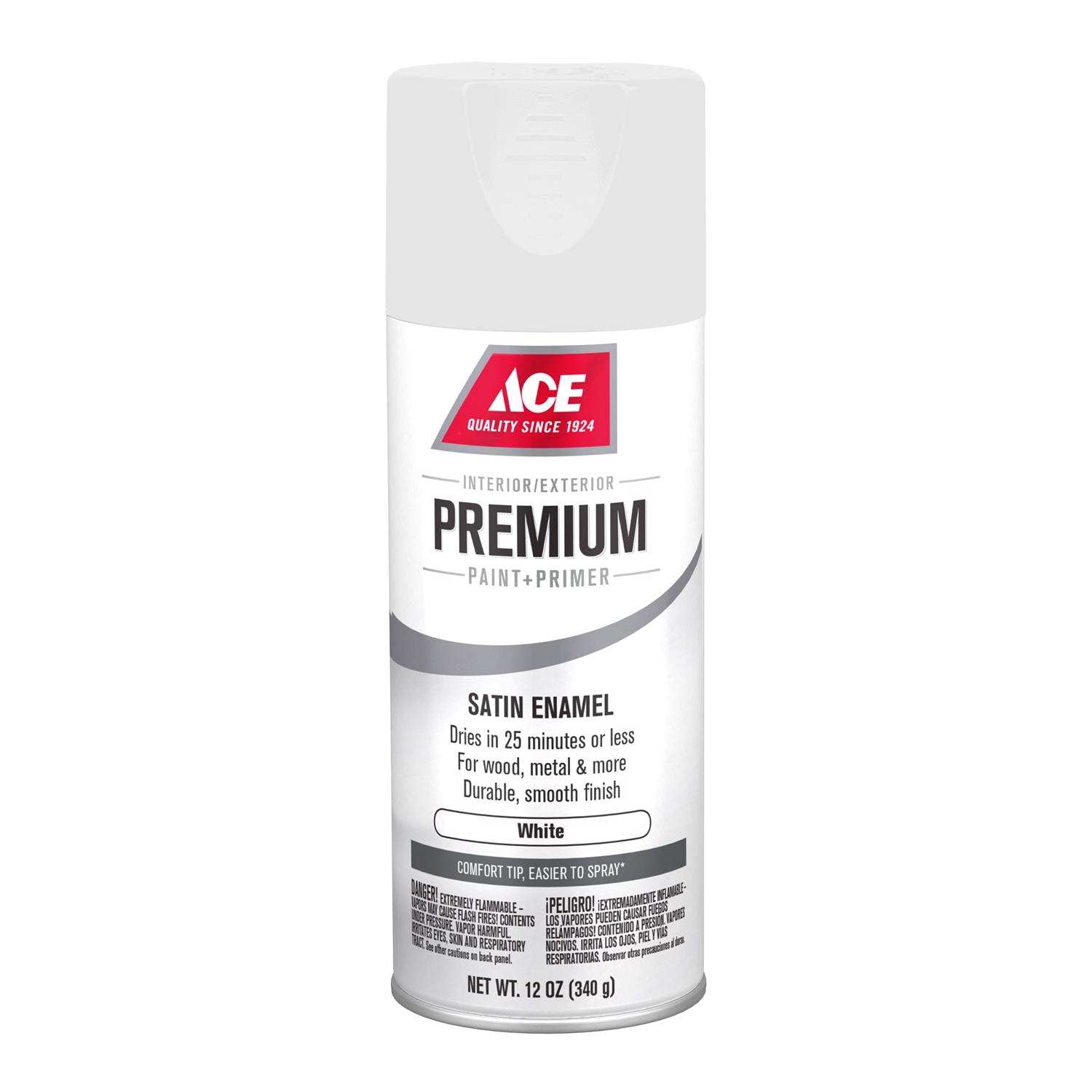 Ace Premium Satin White Paint + Primer Enamel Spray 12 oz