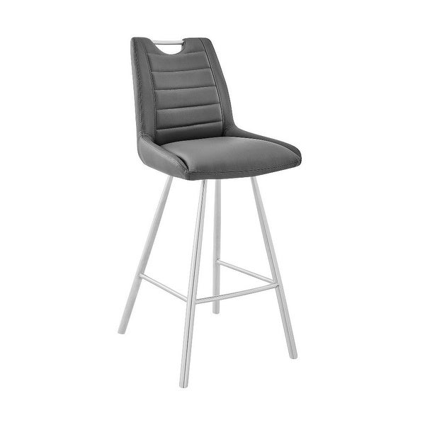 Faux Leather Counter Height Bar Stool， Silver and Charcoal - 19 L x 21 W x 38 H