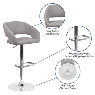 Flash Furniture 32 in. Adjustable Height Gray Cushioned Bar Stool CH122070GYFAB