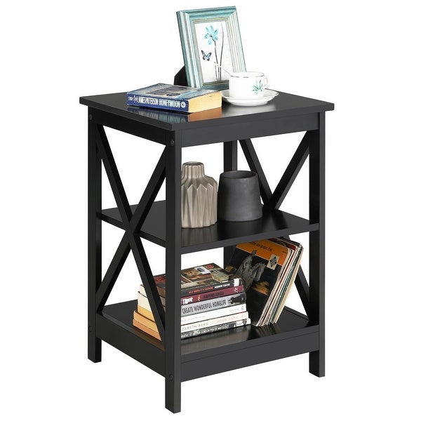 Yaheetech 3 Tier X-Design End Table Storage Cabinet For Living Room