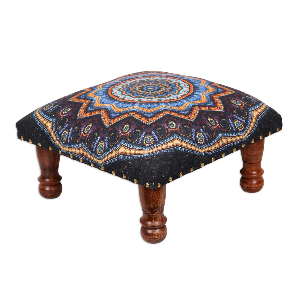 Novica Handmade Floral Ignite Upholstered Ottoman Foot Stool