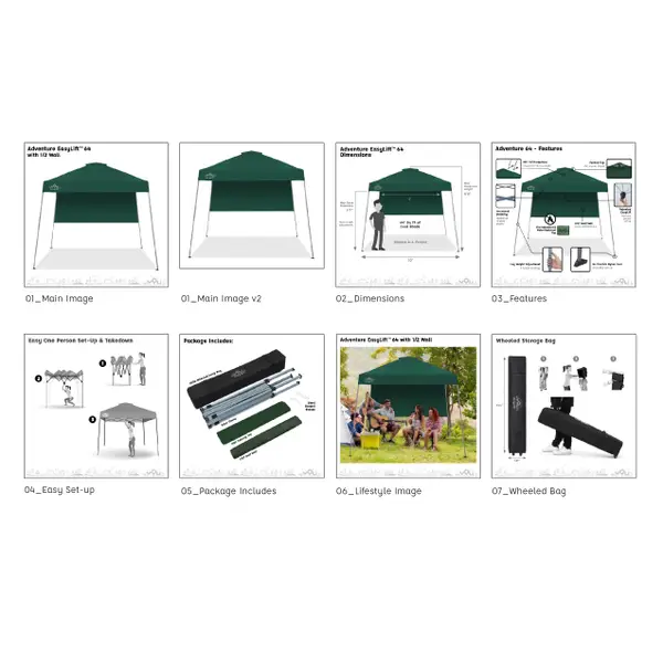 YOLI 10'x10' Adventure EasyLift 64 Instant Canopy with BONUS 1/2 Wall