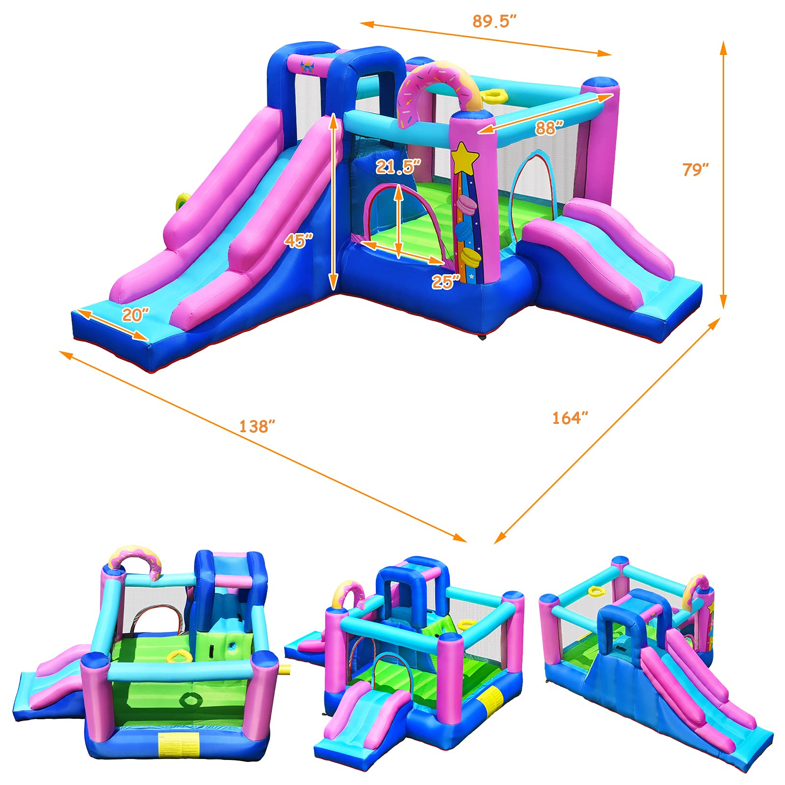 BOUNTECH Inflatable Bounce House, 5 in 1 Kids Jump 'n Slide Bouncer w/2 Slides